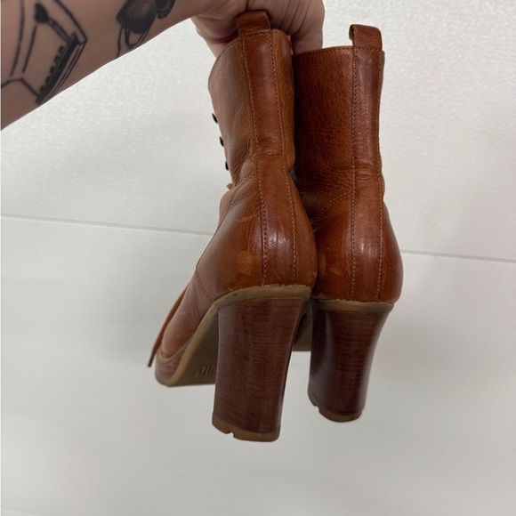 Schutz heeled y2k lace up vintage retro Brown Leather Women's Ankle Boots rare - Picture 3 of 6